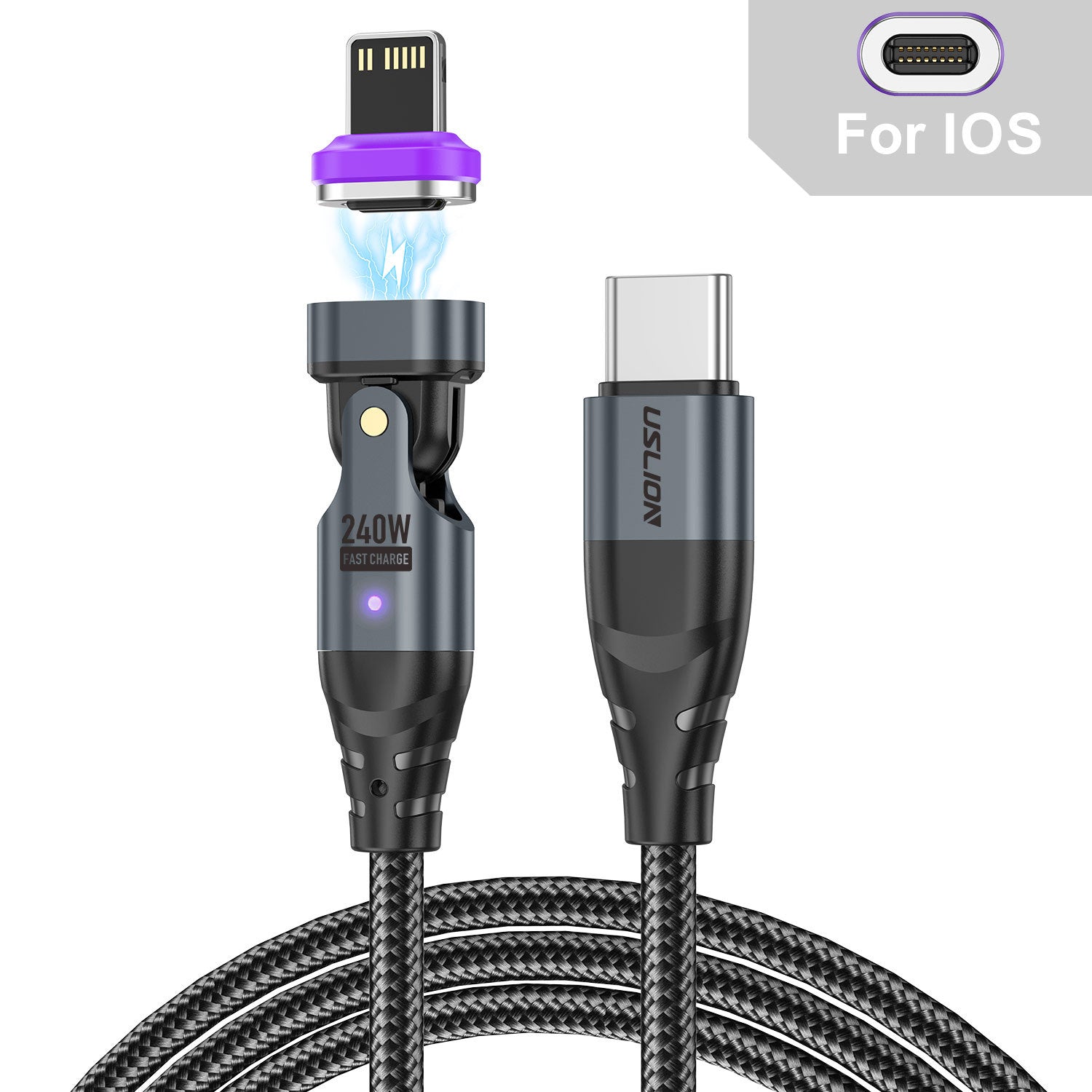 USLION Cross-border New 240W Magnetic Suction Data Line USB-C to C Notebook Computer Mobile Phone PD Fast Charge 5A