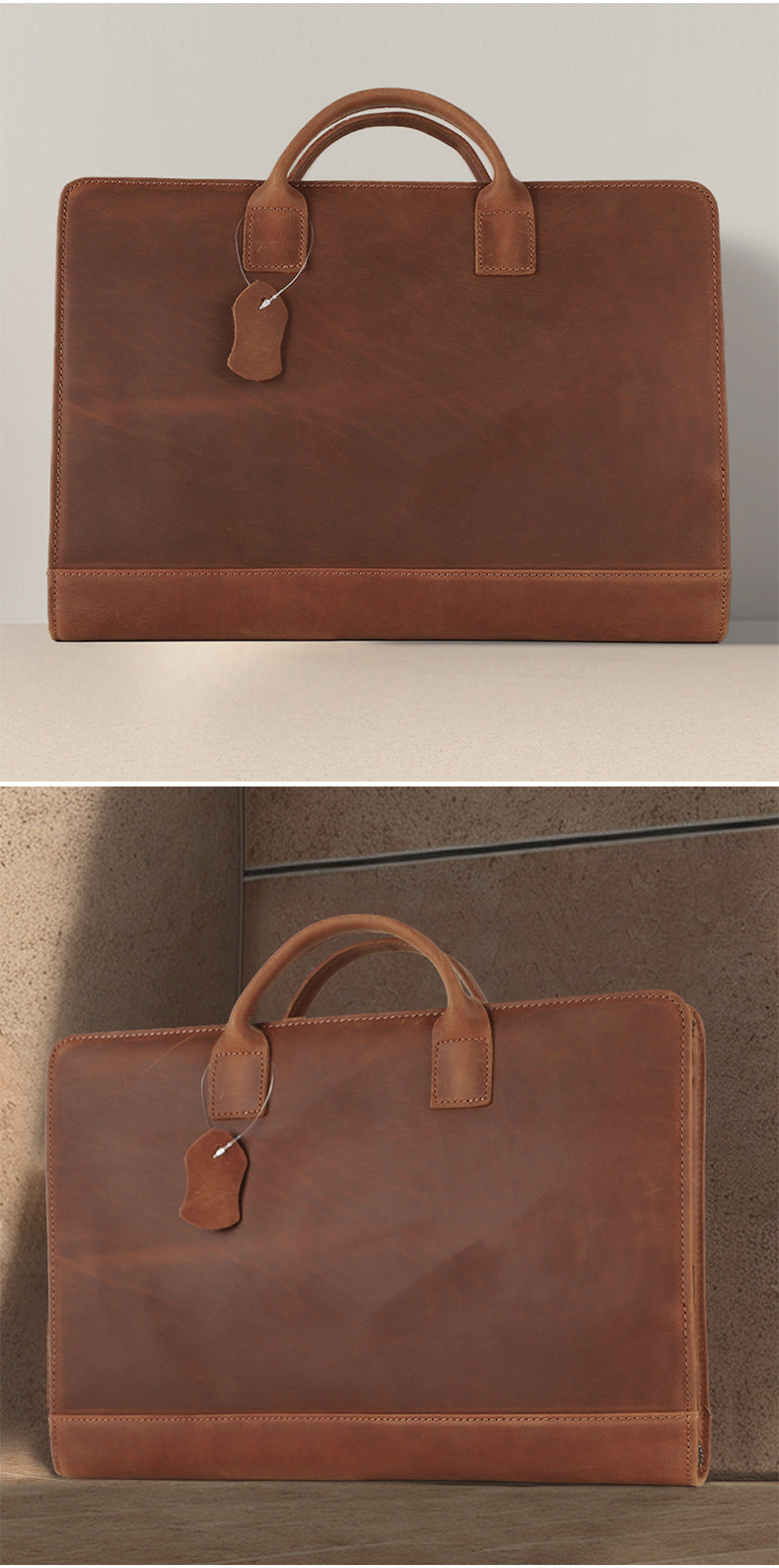 New Genuine Leather Computer Bag for Business Men 15.6inch Vintage Crazy Horse Leather Multifunctional Briefcase Men's Bag