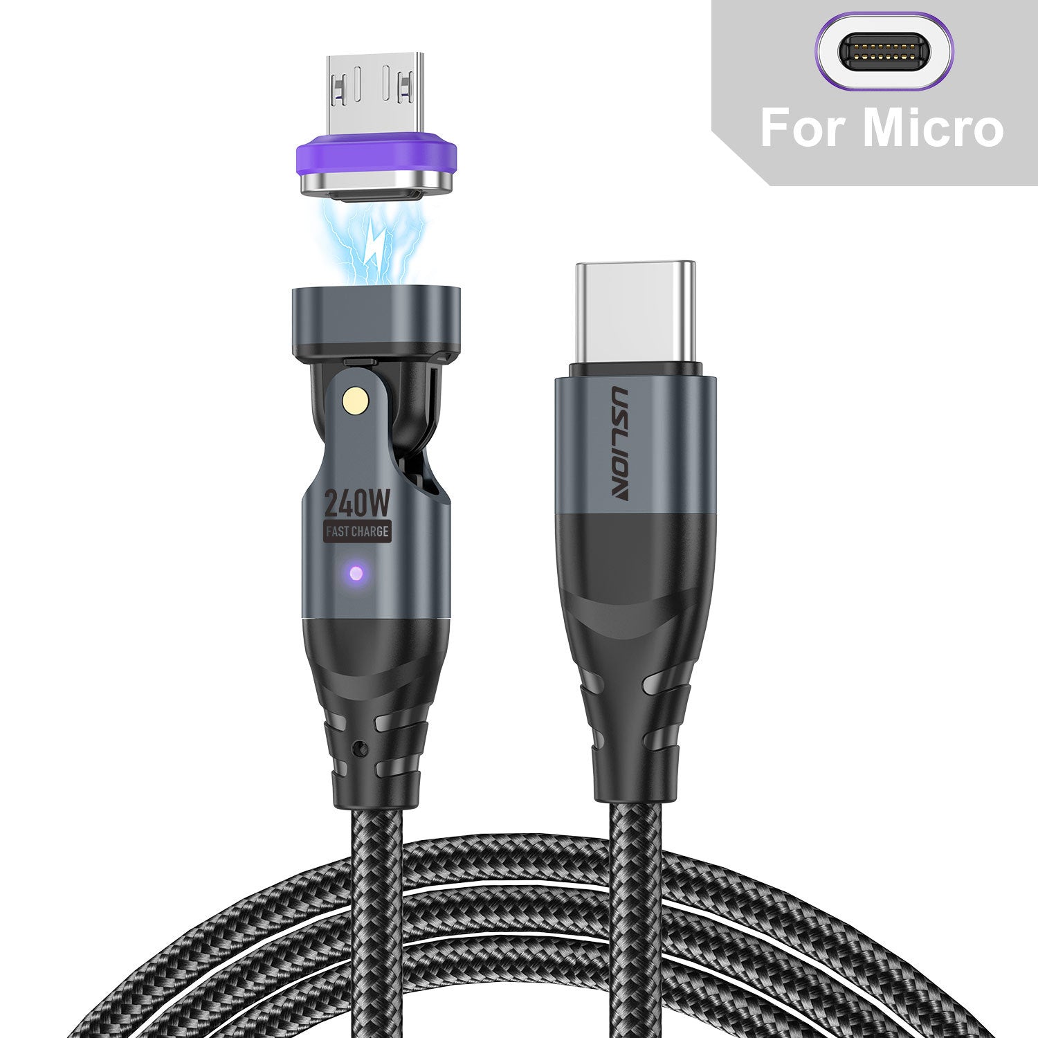 USLION Cross-border New 240W Magnetic Suction Data Line USB-C to C Notebook Computer Mobile Phone PD Fast Charge 5A