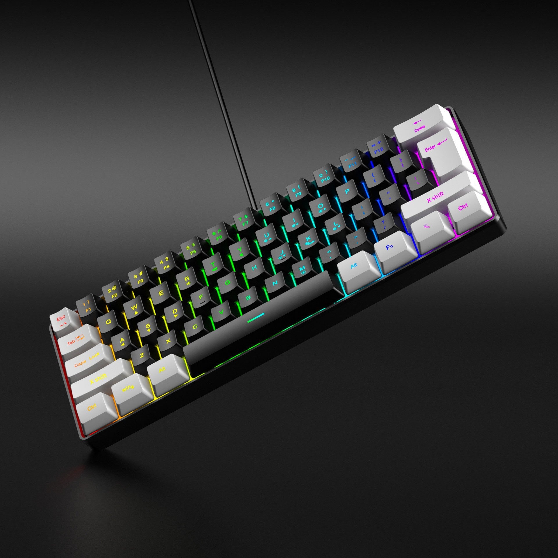 61 key RGB game wired keyboard mouse suit colorful MINI non-mechanical film black and white computer keyboard