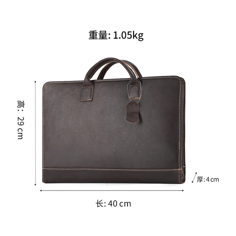 New Genuine Leather Computer Bag for Business Men 15.6inch Vintage Crazy Horse Leather Multifunctional Briefcase Men's Bag