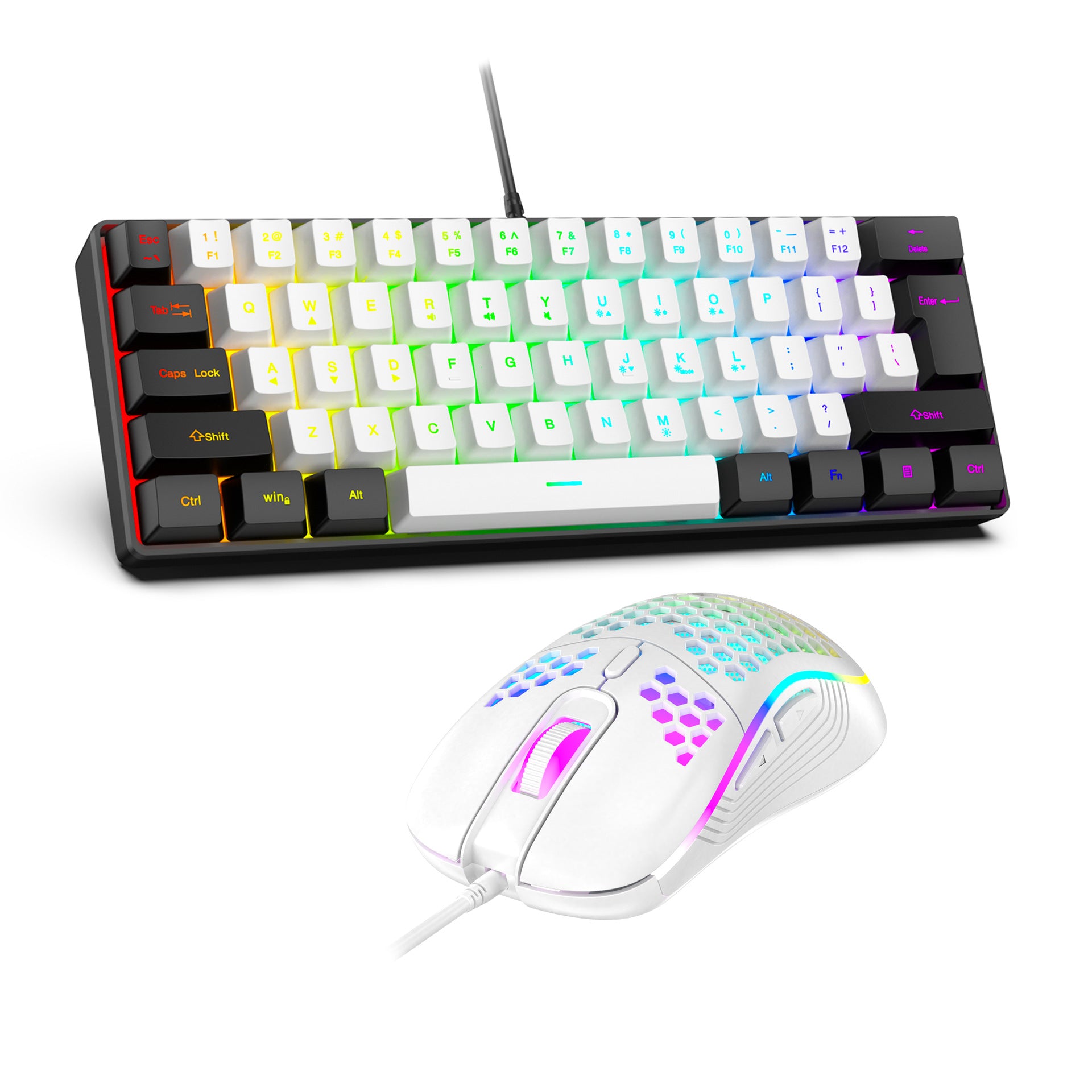61 key RGB game wired keyboard mouse suit colorful MINI non-mechanical film black and white computer keyboard