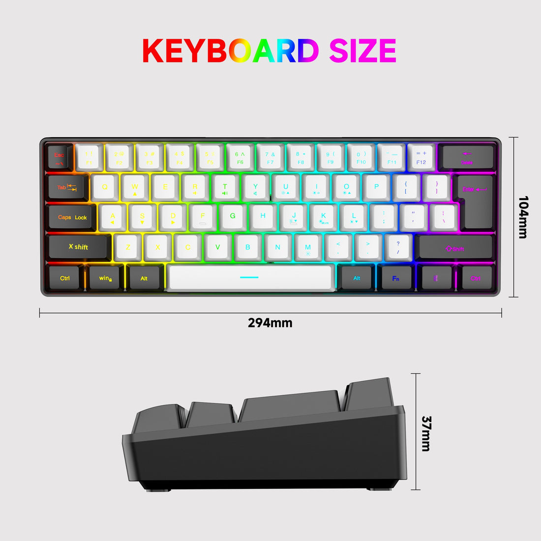 61 key RGB game wired keyboard mouse suit colorful MINI non-mechanical film black and white computer keyboard
