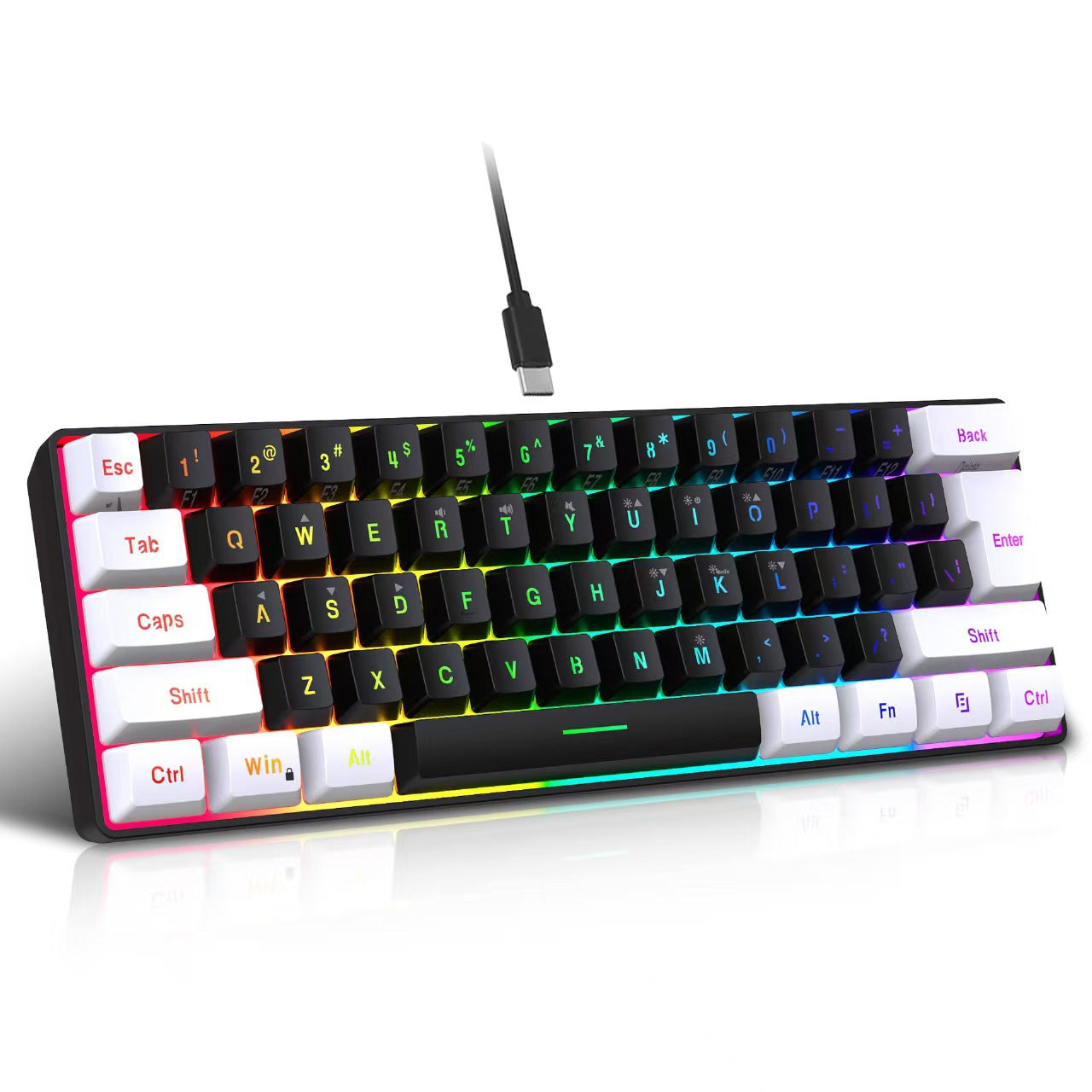 61 key RGB game wired keyboard mouse suit colorful MINI non-mechanical film black and white computer keyboard