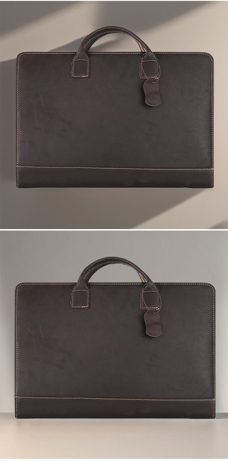 New Genuine Leather Computer Bag for Business Men 15.6inch Vintage Crazy Horse Leather Multifunctional Briefcase Men's Bag