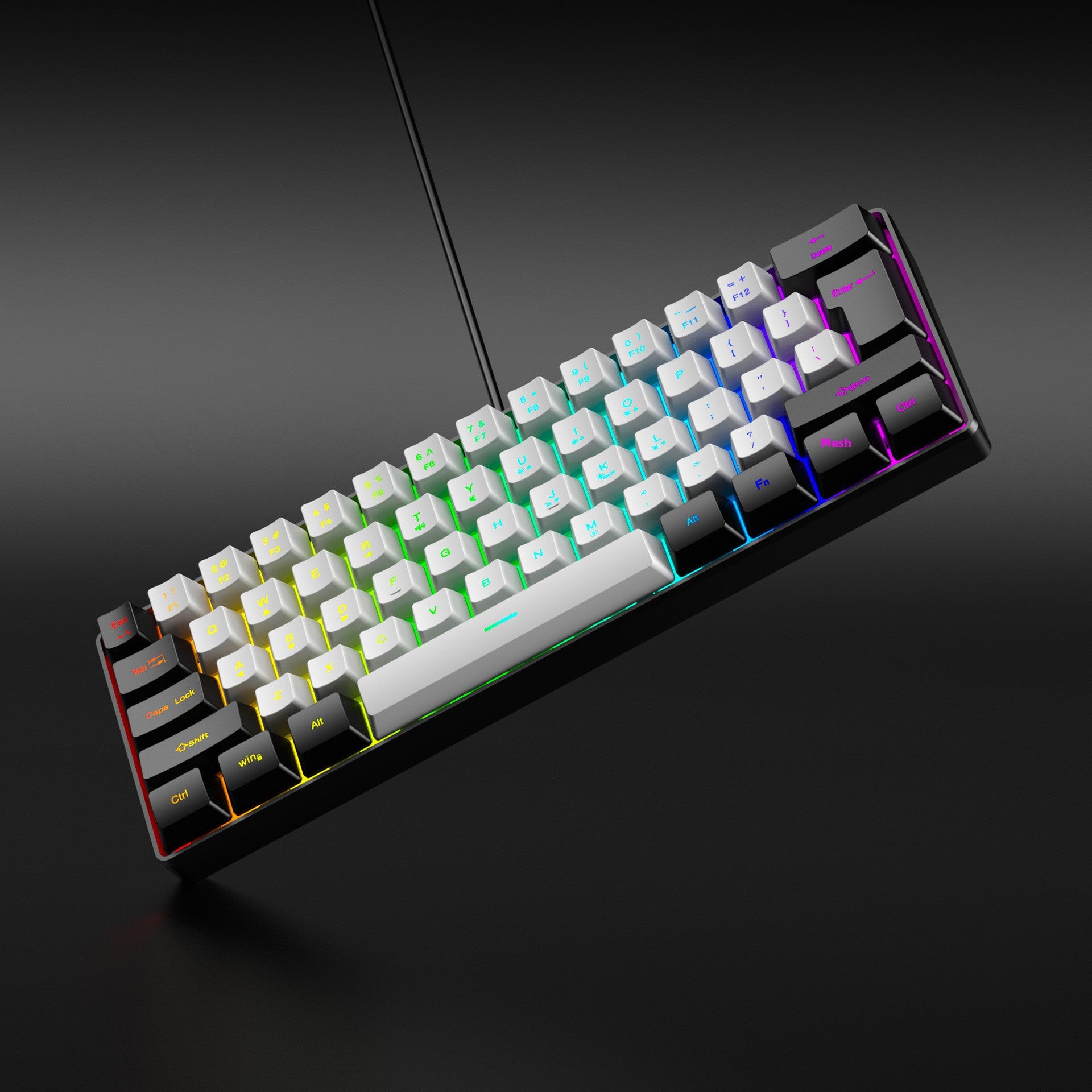 61 key RGB game wired keyboard mouse suit colorful MINI non-mechanical film black and white computer keyboard