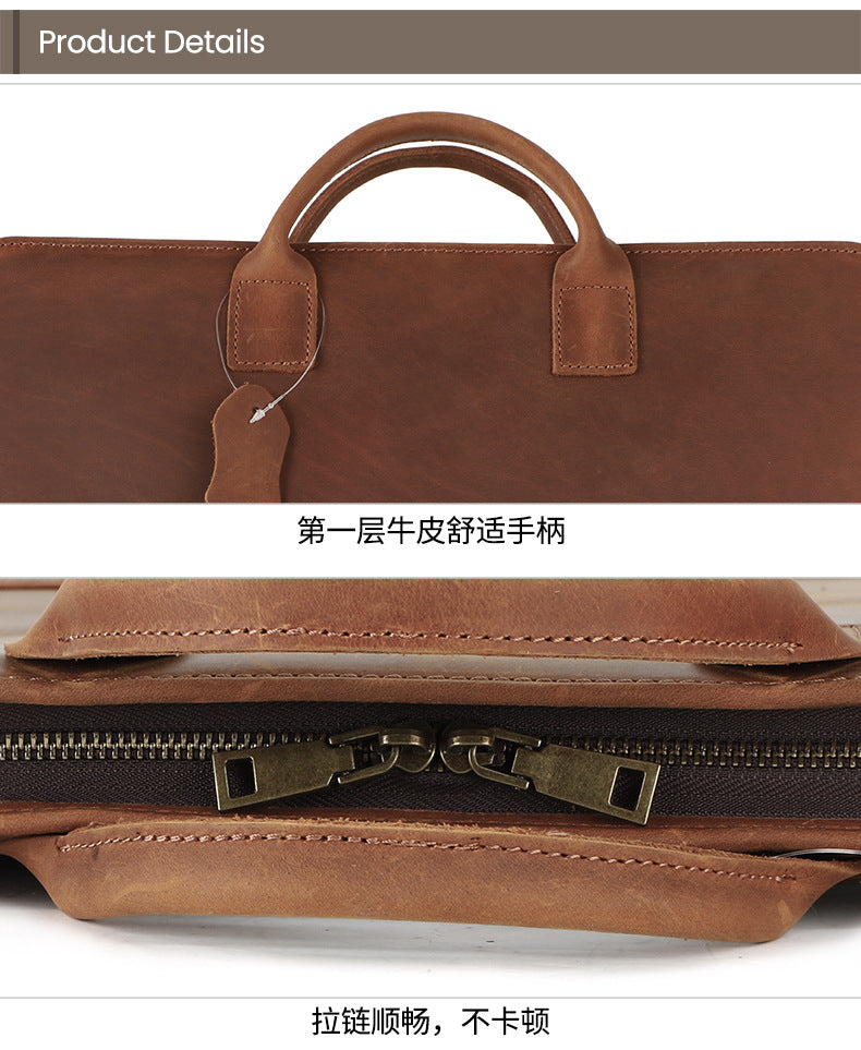 New Genuine Leather Computer Bag for Business Men 15.6inch Vintage Crazy Horse Leather Multifunctional Briefcase Men's Bag