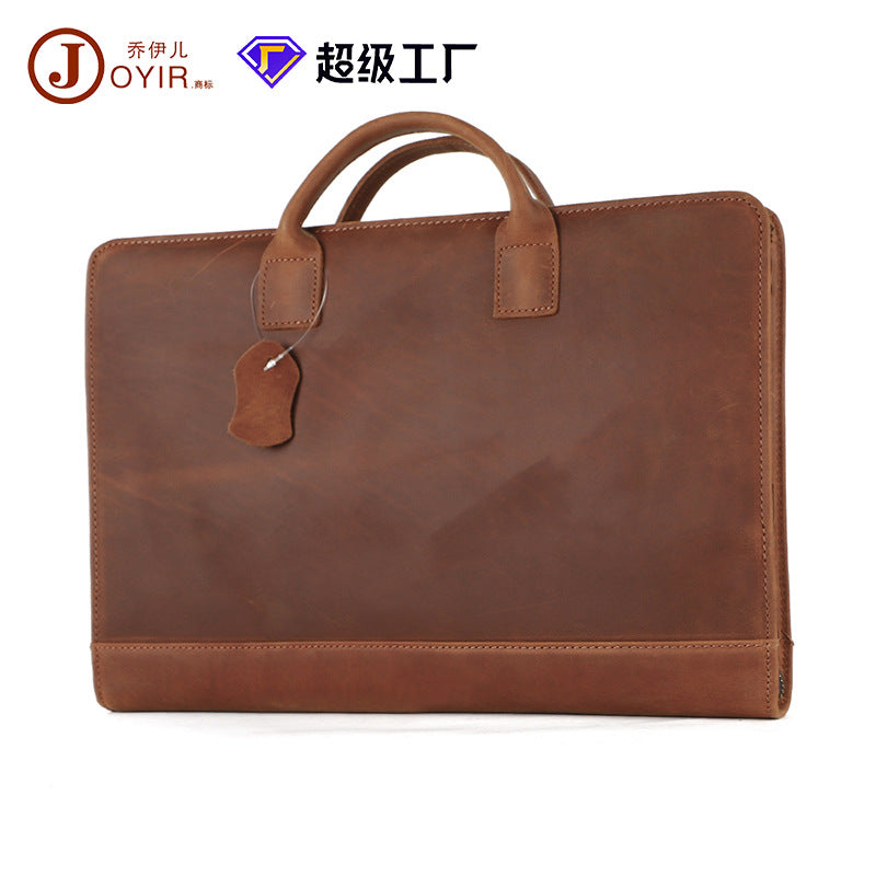 New Genuine Leather Computer Bag for Business Men 15.6inch Vintage Crazy Horse Leather Multifunctional Briefcase Men's Bag