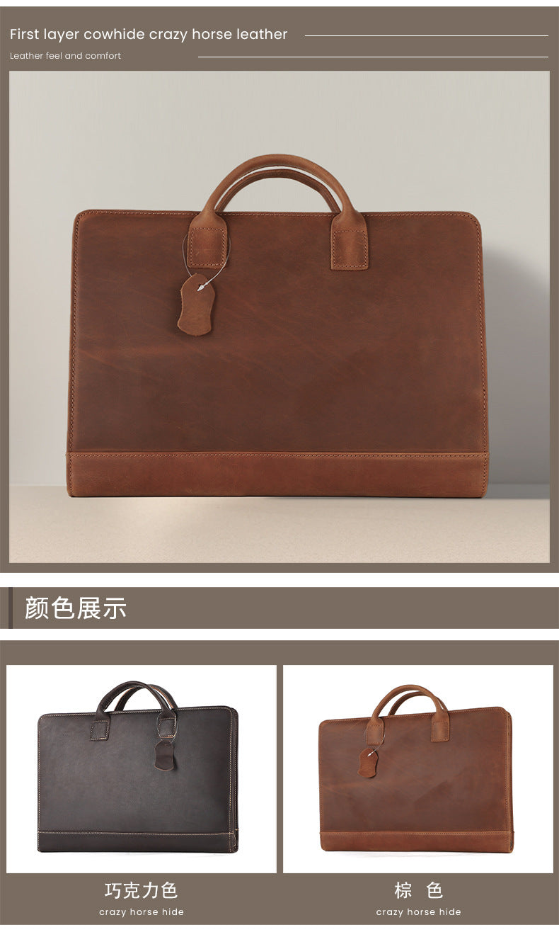 New Genuine Leather Computer Bag for Business Men 15.6inch Vintage Crazy Horse Leather Multifunctional Briefcase Men's Bag