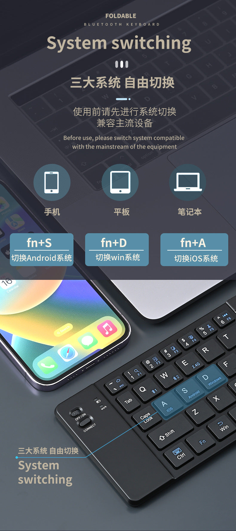 Wireless keyboard and mouse suit Bluetooth folding keyboard for mobile phone tablet laptop desktop computer built-in charging