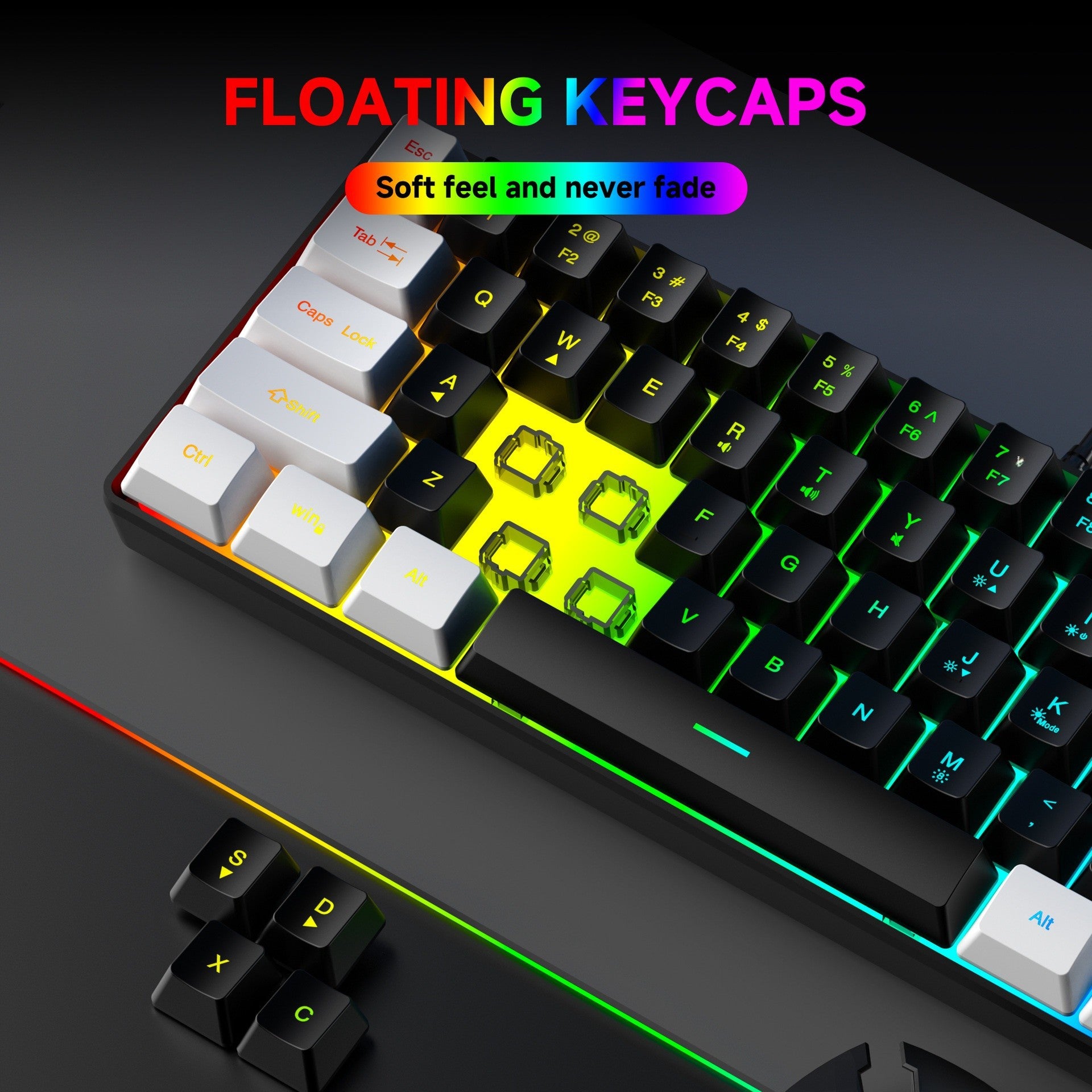 61 key RGB game wired keyboard mouse suit colorful MINI non-mechanical film black and white computer keyboard