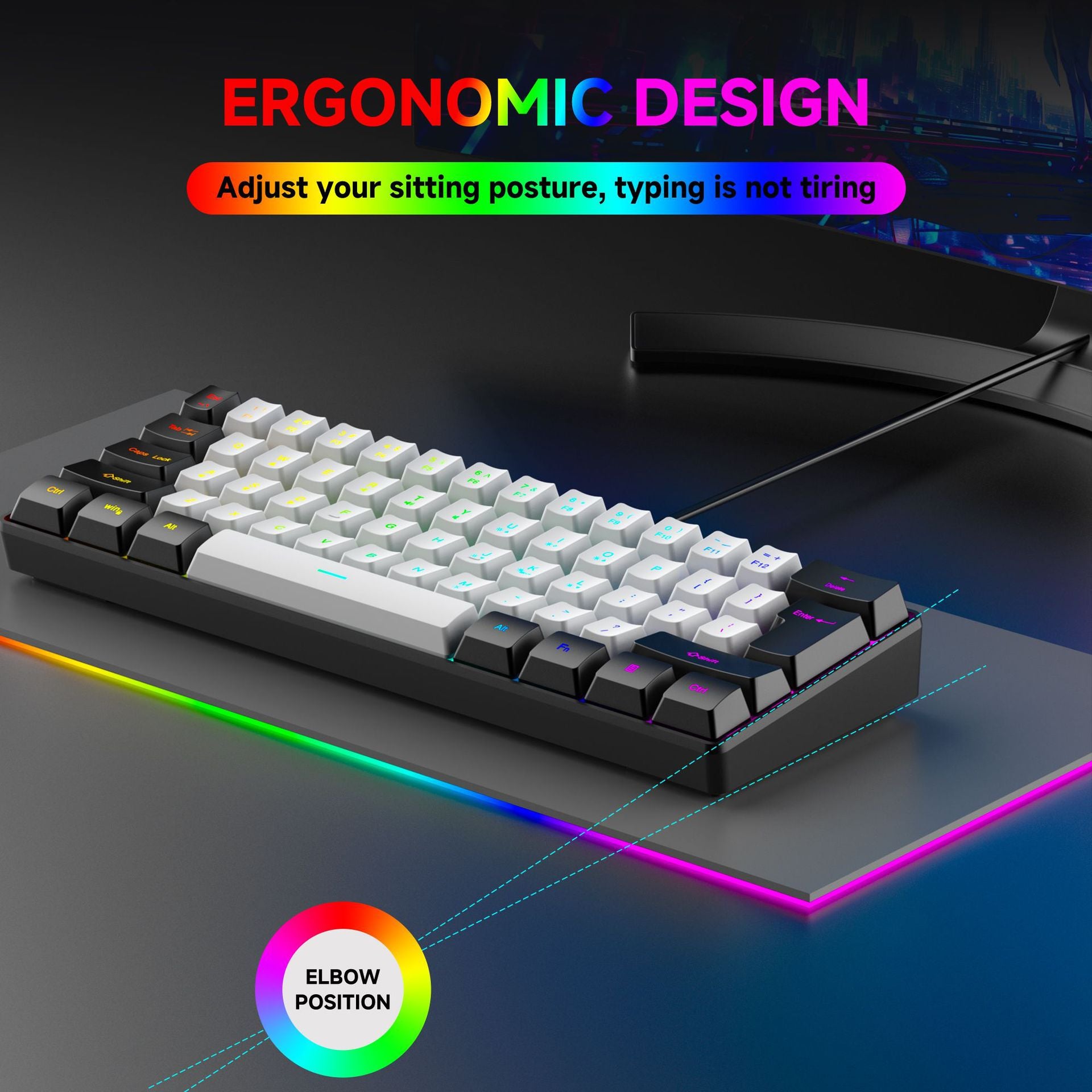 61 key RGB game wired keyboard mouse suit colorful MINI non-mechanical film black and white computer keyboard