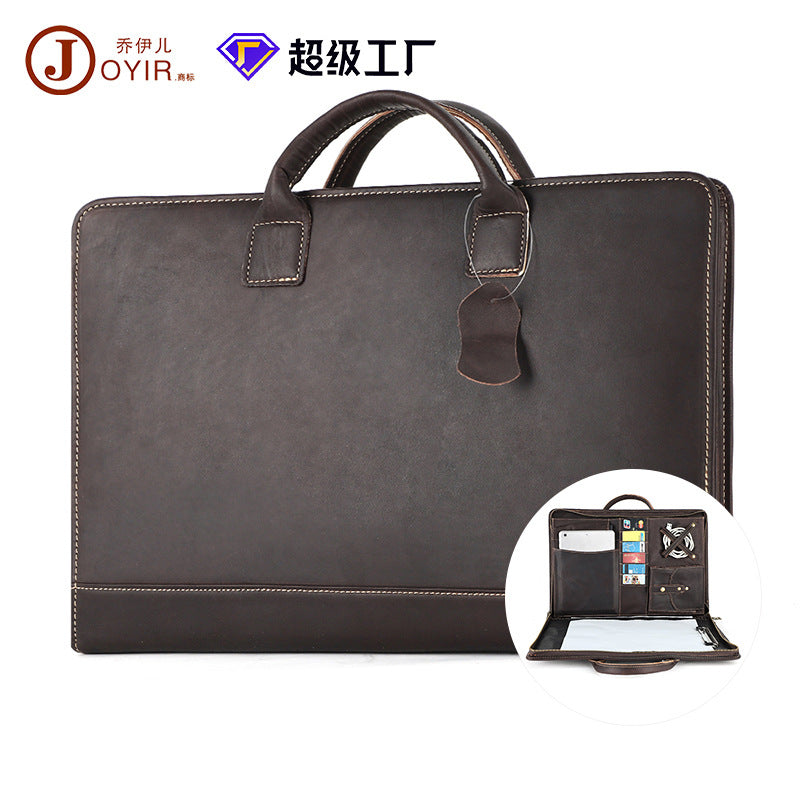 New Genuine Leather Computer Bag for Business Men 15.6inch Vintage Crazy Horse Leather Multifunctional Briefcase Men's Bag