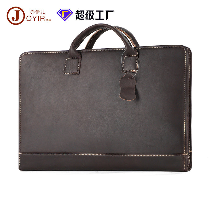 New Genuine Leather Computer Bag for Business Men 15.6inch Vintage Crazy Horse Leather Multifunctional Briefcase Men's Bag