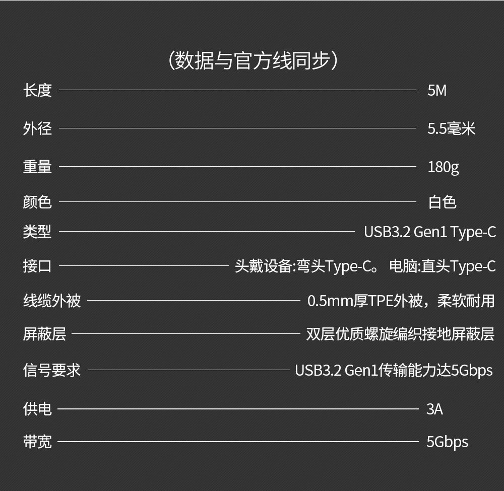 VR link streaming line is applicable to oculus quest3/2 connection computer streaming fast charging 5 m elbow VR line