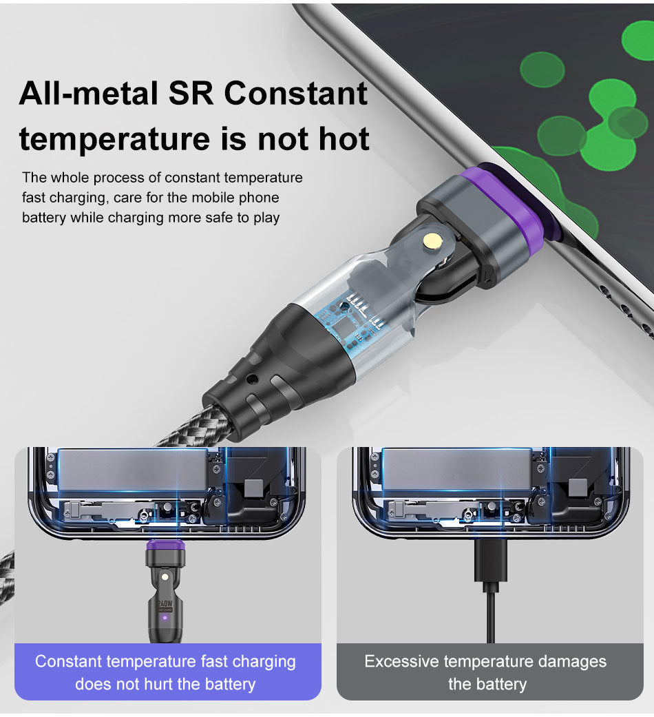 USLION Cross-border New 240W Magnetic Suction Data Line USB-C to C Notebook Computer Mobile Phone PD Fast Charge 5A