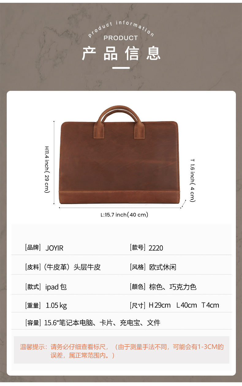 New Genuine Leather Computer Bag for Business Men 15.6inch Vintage Crazy Horse Leather Multifunctional Briefcase Men's Bag