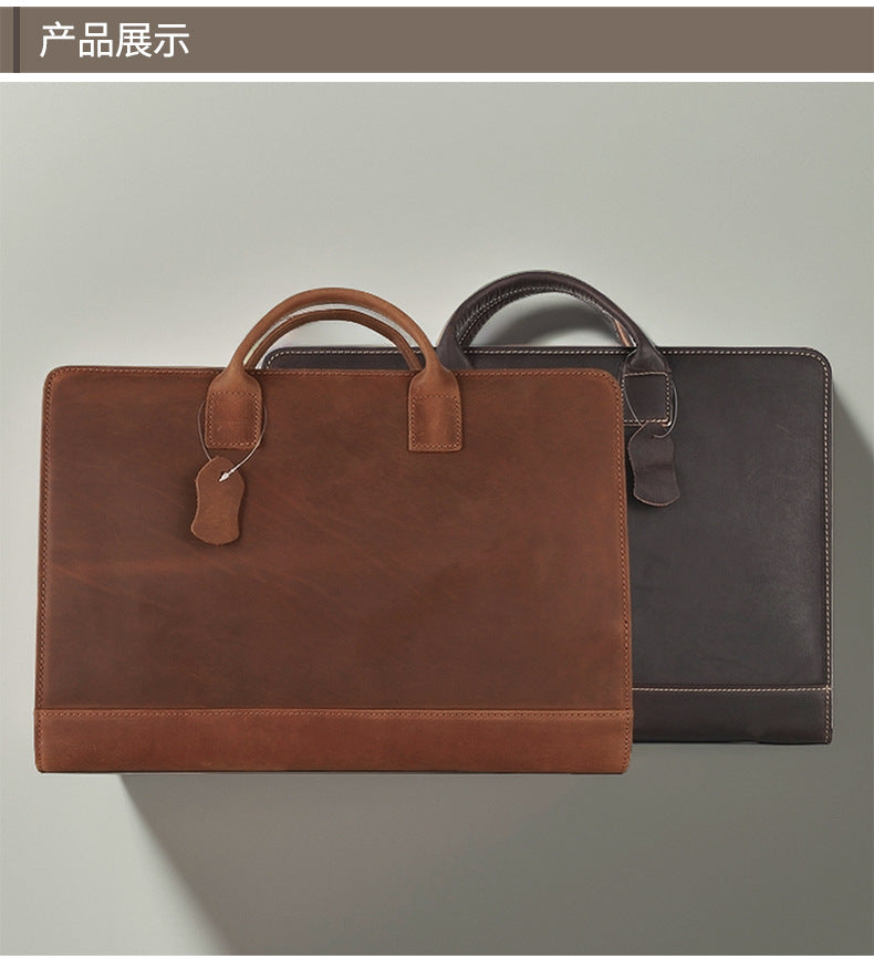 New Genuine Leather Computer Bag for Business Men 15.6inch Vintage Crazy Horse Leather Multifunctional Briefcase Men's Bag