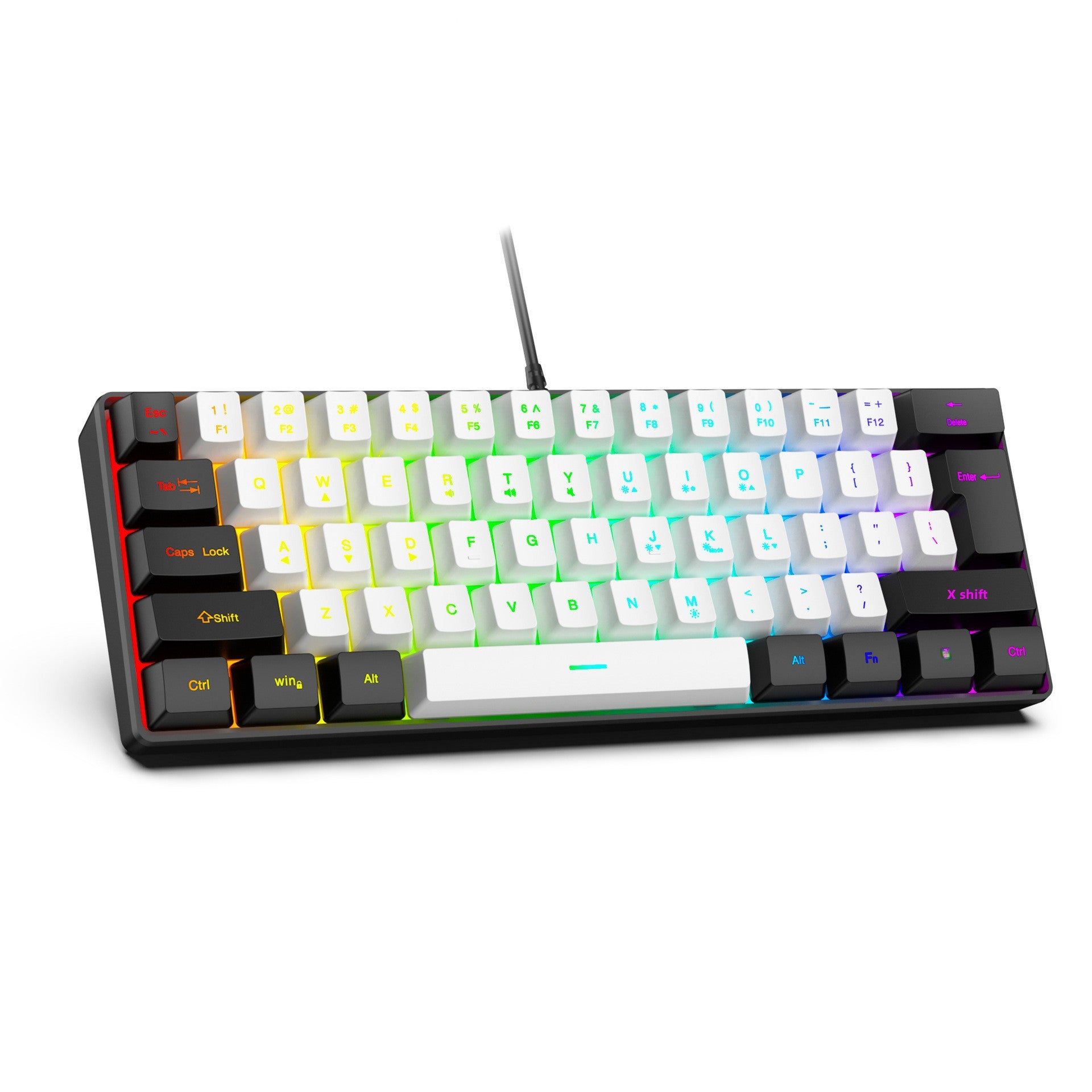 61 key RGB game wired keyboard mouse suit colorful MINI non-mechanical film black and white computer keyboard
