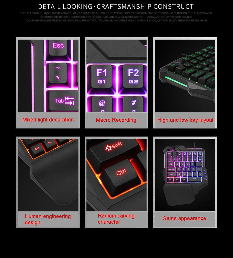 61 key RGB game wired keyboard mouse suit colorful MINI non-mechanical film black and white computer keyboard