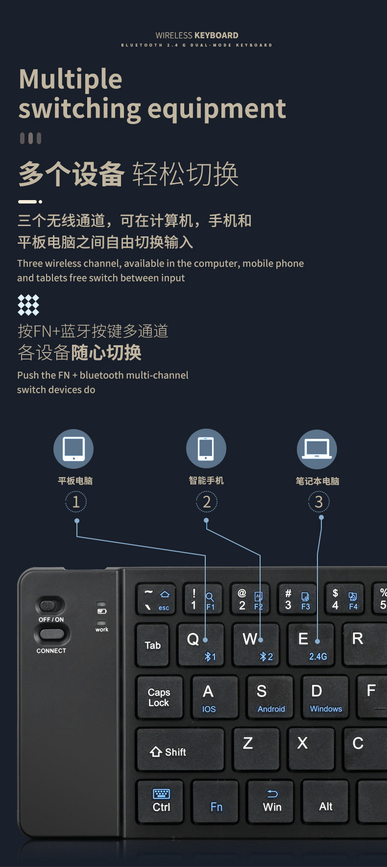 Wireless keyboard and mouse suit Bluetooth folding keyboard for mobile phone tablet laptop desktop computer built-in charging