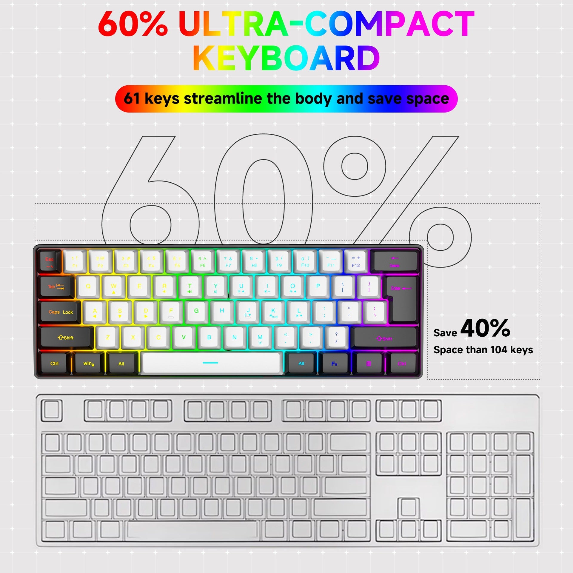 61 key RGB game wired keyboard mouse suit colorful MINI non-mechanical film black and white computer keyboard