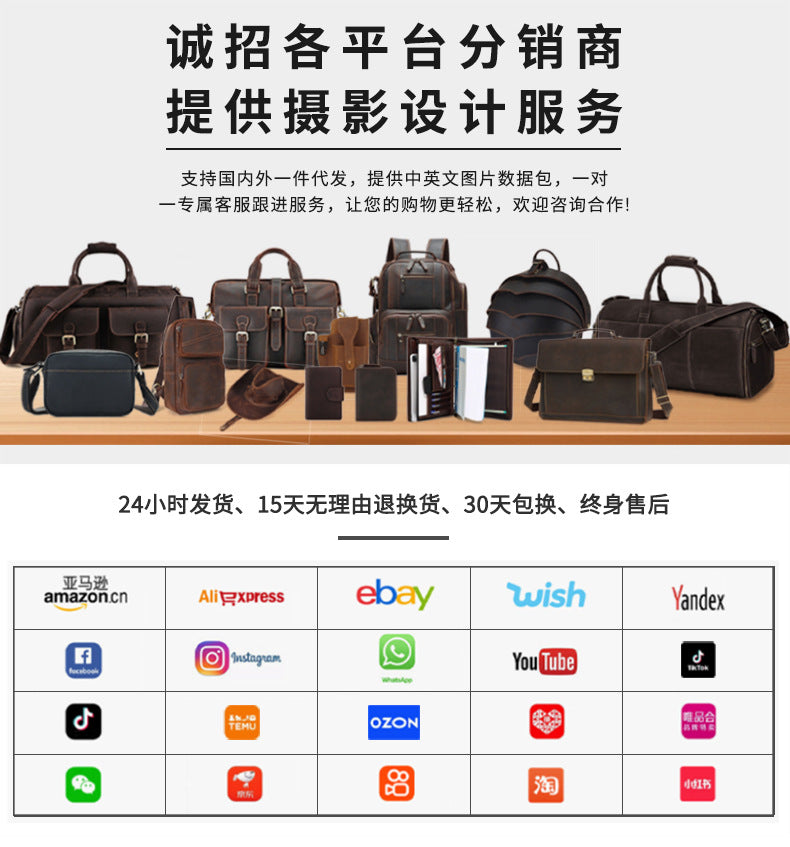 New Genuine Leather Computer Bag for Business Men 15.6inch Vintage Crazy Horse Leather Multifunctional Briefcase Men's Bag