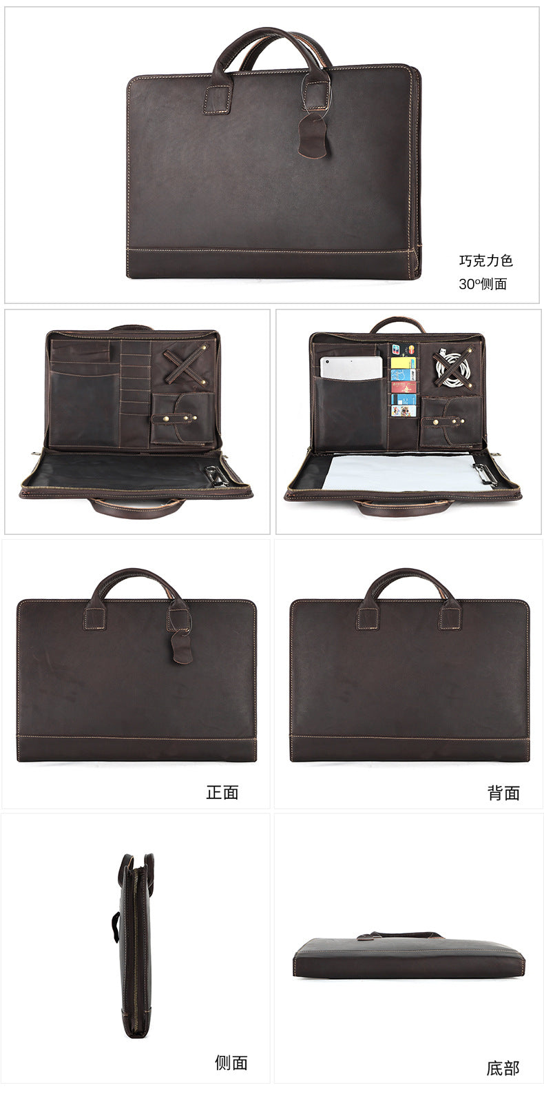 New Genuine Leather Computer Bag for Business Men 15.6inch Vintage Crazy Horse Leather Multifunctional Briefcase Men's Bag