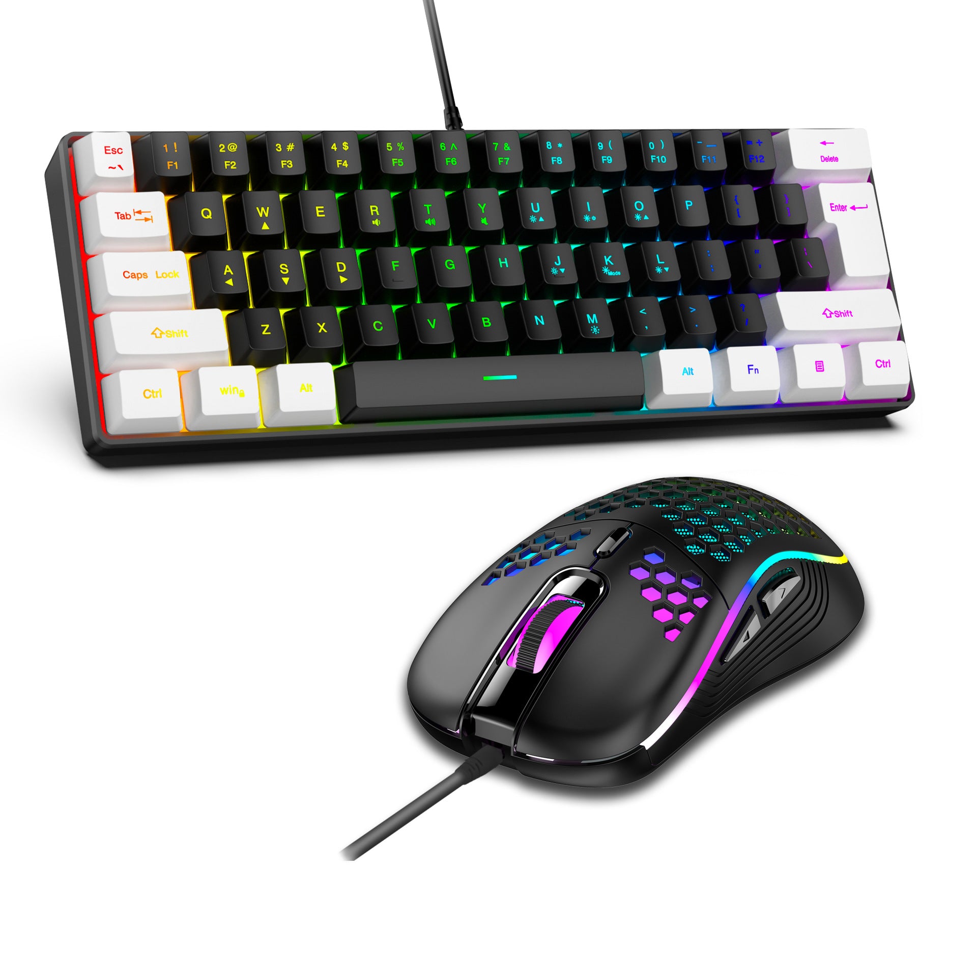 61 key RGB game wired keyboard mouse suit colorful MINI non-mechanical film black and white computer keyboard