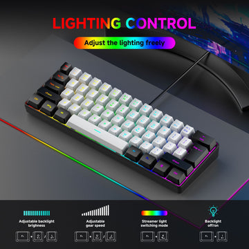 61 key RGB game wired keyboard mouse suit colorful MINI non-mechanical film black and white computer keyboard