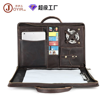 New Genuine Leather Computer Bag for Business Men 15.6inch Vintage Crazy Horse Leather Multifunctional Briefcase Men's Bag