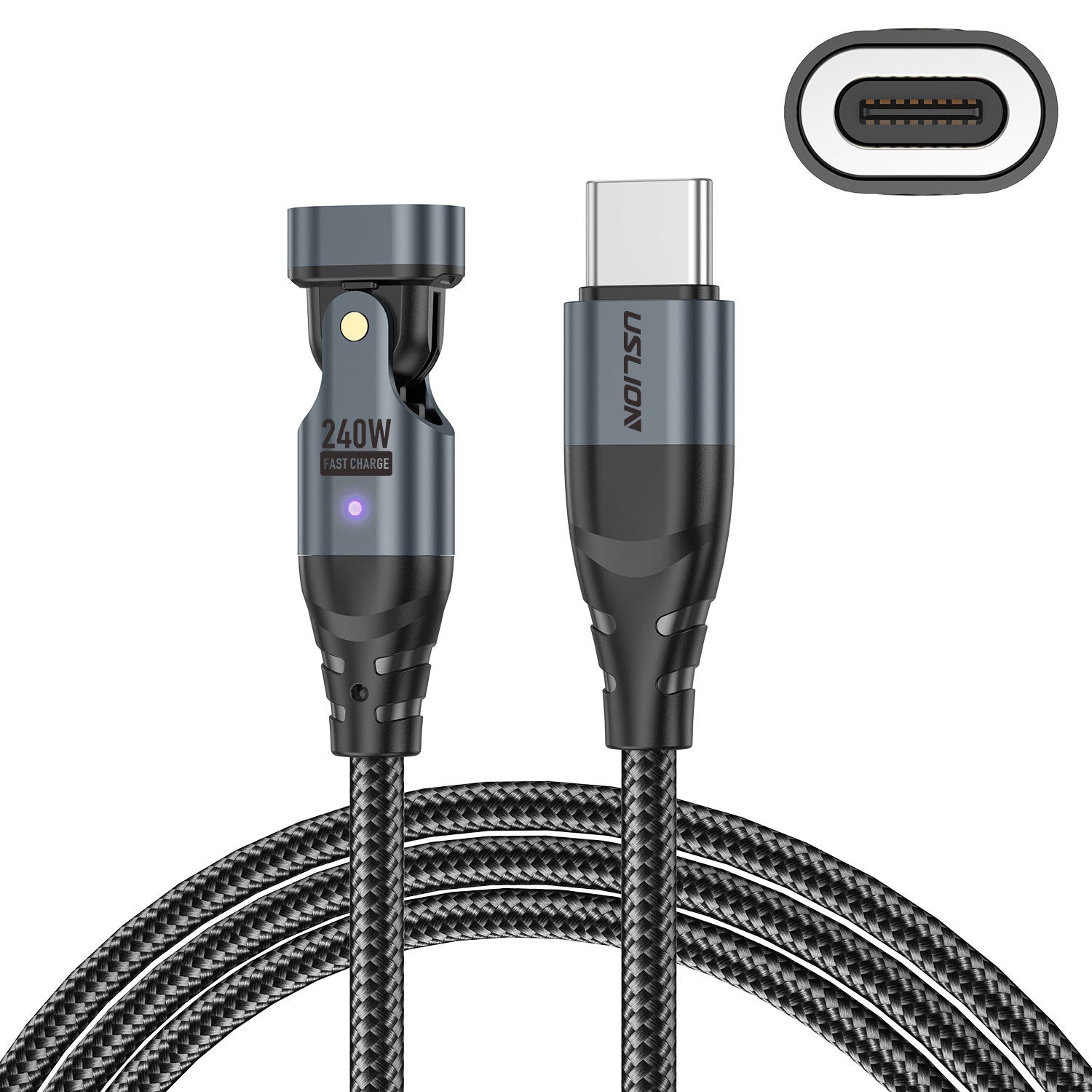 USLION Cross-border New 240W Magnetic Suction Data Line USB-C to C Notebook Computer Mobile Phone PD Fast Charge 5A